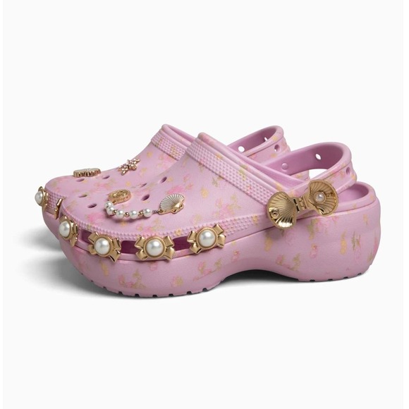 CROCS Shoes - NWT LoveShackFancy Crocs Classic Platform Floral Clog Pink Coquette Pearl Size 5